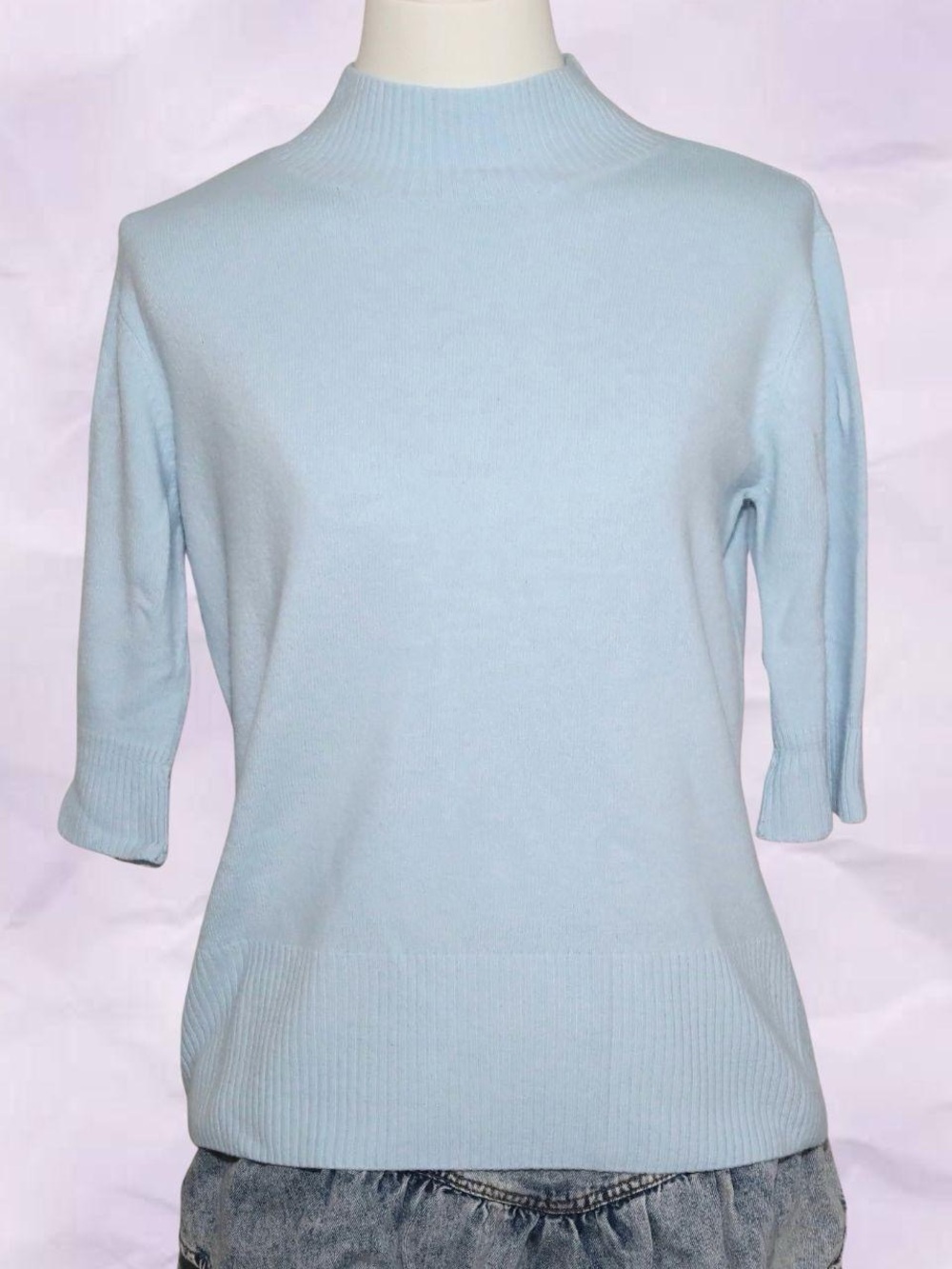 Blue mock neck sweater top